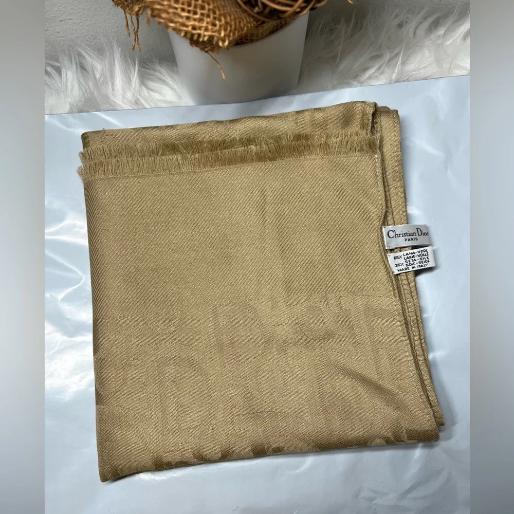 Auth Christian Dior Stole Shawl Scarf 35%Silk; 65%Wool